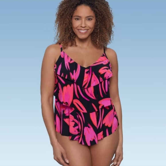 Nwt Aqua Green Women's UPF 50 Tiered Tankini And Skirt Bottom Set Size M - Picture 2 of 12